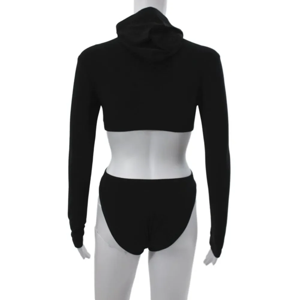 Norma Kamali Women One Piece Bodysuit Black Long Sleeve Polyester Blend Size XS